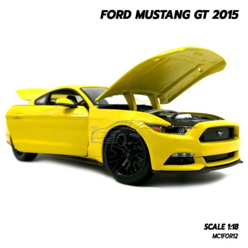 โมเดลฟอร์ด FORD MUSTANG GT 2015 มัสแตง สีเหลือง (Scale 1:18) โมเดลรถของสะสม เครื่องยนต์เหมือนจริง