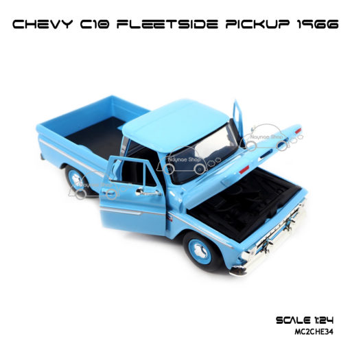 โมเดล รถกระบะ CHEVY C10 FLEETSIDE PICKUP 1966 สีฟ้าอ่อน (1:24) เปิดฝากระโปรงหน้าได้