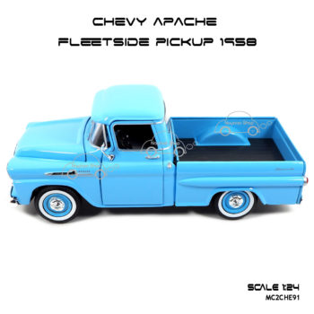 โมเดลรถ CHEVY APACHE FLEETSIDE PICKUP 1958 สีฟ้า พร้อมตั้งโชว์