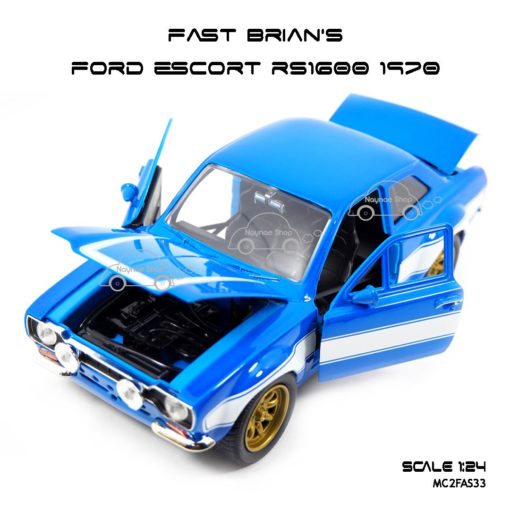โมเดลรถ FAST BRIAN'S FORD ESCORT RS1600 1970 สีฟ้า (Scale 1:24) เปิดได้ครบ