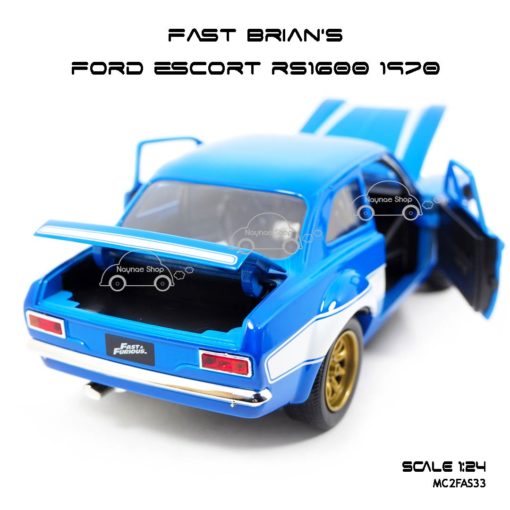 โมเดลรถ FAST BRIAN'S FORD ESCORT RS1600 1970 สีฟ้า (Scale 1:24) เปิดฝากระโปรงท้าย