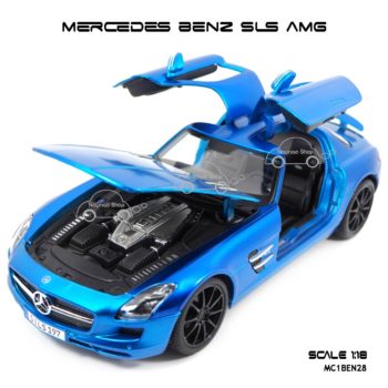 โมเดลรถ MERCEDES BENZ SLS AMG สีน้ำเงิน (1:18) เปิดประตูปีกนก