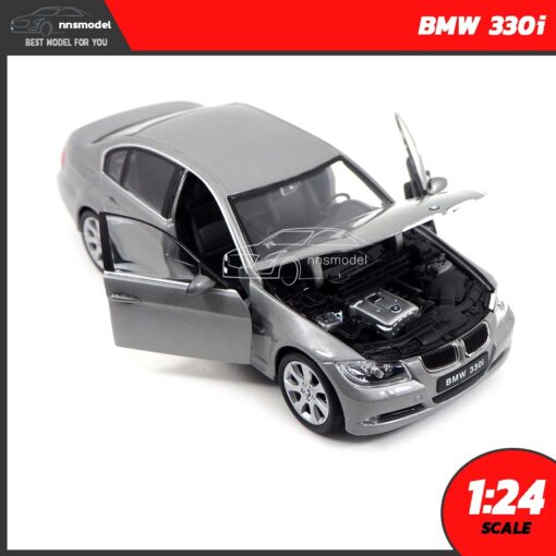 โมเดลรถยนต์ BMW 330i สีบรอนด์เทา (Scale 1:24) โมเดลรถประกอบสำเร็จ เปิดประตูซ้ายขวาได้