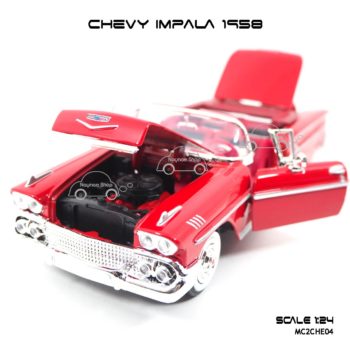 โมเดล รถคลาสสิค CHEVY IMPALA 1958 สีแดง (1:24) ห้องเครื่องเหมือนจริง