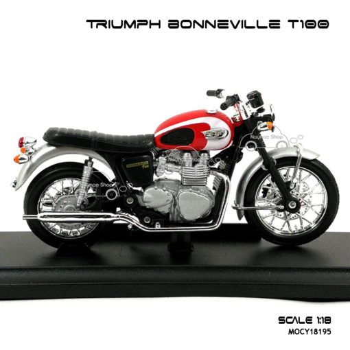 โมเดลมอเตอร์ไซด์ TRIUMPH BONNEVILLE T100 สีแดงบรอนด์ (1:18) พร้อมฐานวางตั้งโชว์