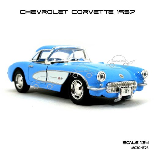 โมเดลรถ CHEVROLET CORVETTE 1957 สีฟ้า (1:34) โมเดลรถเหมือนจริง