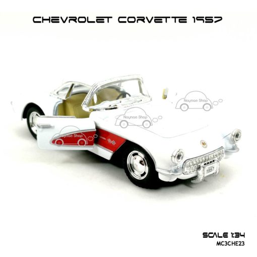 โมเดลรถ CHEVROLET CORVETTE 1957 สีขาว (1:34) รถเหล็ก เปิดประตูรถได้