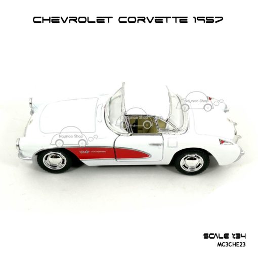โมเดลรถ CHEVROLET CORVETTE 1957 สีขาว (1:34) รถเหล็กจำลองเหมือนจริง