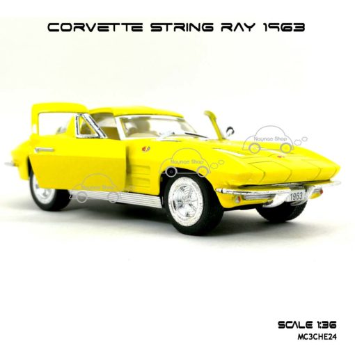 โมเดลรถ CORVETTE STRING RAY 1963 สีเหลือง (1:36) เปิดประตูได้