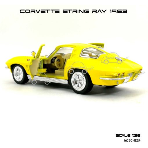 โมเดลรถ CORVETTE STRING RAY 1963 สีเหลือง (1:36) ภายในรถเหมือนจริง