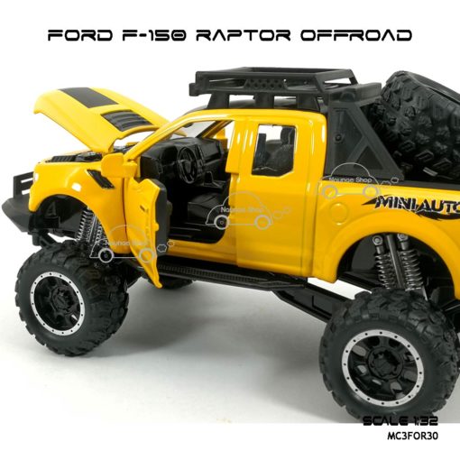 โมเดลรถ FORD F-150 RAPTOR OFFROAD สีเหลือง (1:32) ภายในรถเหมือนจริง
