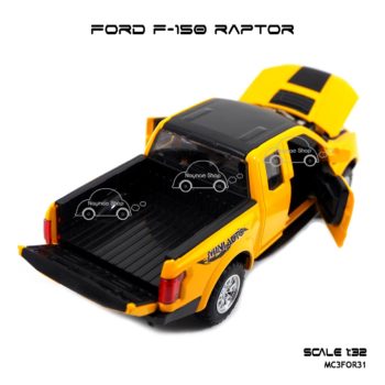 โมเดลรถ FORD F-150 RAPTOR สีเหลือง (1:32) เปิดท้ายกระบะรถได้