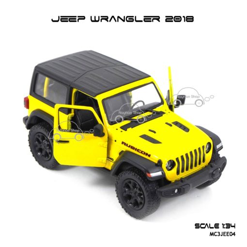 โมเดลรถ JEEP WRANGLER 2018 สีเหลือง (1:34) เปิดประตูซ้ายขวาได้