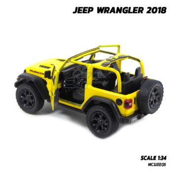 โมเดลรถ JEEP WRANGLER 2018 ไม่มีหลังคา สีเหลือง รถเหล็กจำลองเหมือนจริง