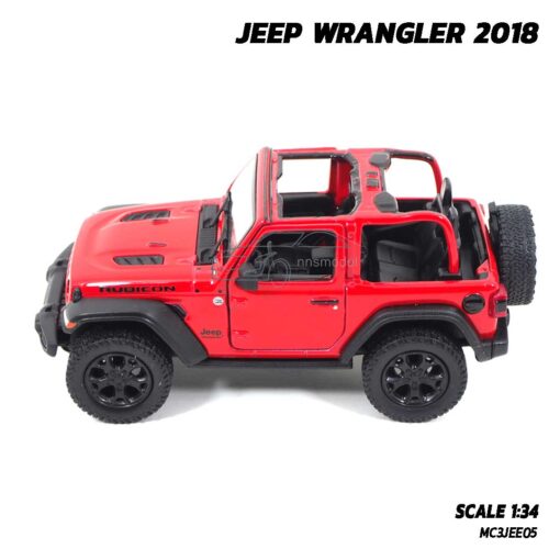 โมเดลรถ JEEP WRANGLER 2018 ไม่มีหลังคา สีแดง โมเดลรถเหล็ก พร้อมตั้งโชว์ จำลองเหมือนจริง