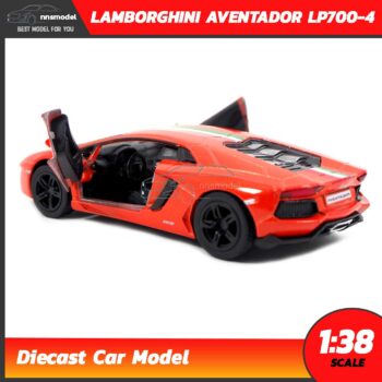 โมเดลรถ LAMBORGHINI AVENTADOR LP700-4 สีส้มคาดลาย (Scale 1:38) โมเดลรถแลมโบ ประกอบสำเร็จ ภายในจำลองเหมือนจริง