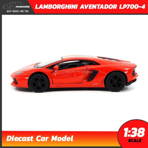โมเดลรถ LAMBORGHINI AVENTADOR LP700-4 สีส้มคาดลาย (Scale 1:38) โมเดลรถเหล็ก มีลานวิ่งได้