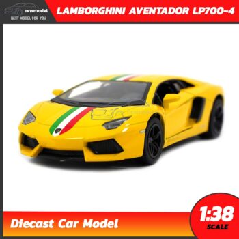 โมเดลรถ LAMBORGHINI AVENTADOR LP700-4 สีเหลืองคาดลาย (Scale 1:38) โมเดลรถเหล็ก model car