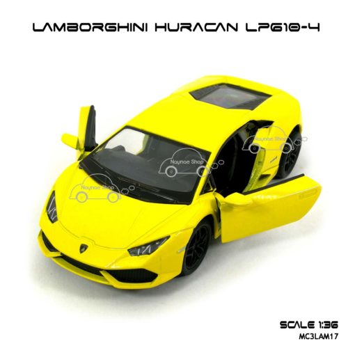 โมเดลรถ LAMBORGHINI HURACAN LP610-4 สีเหลือง (1:36) เปิดประตูได้