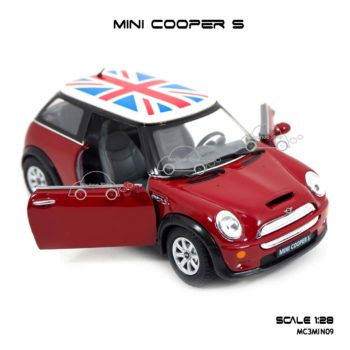 โมเดลรถ Mini Cooper S หลังคาลายธงชาติ สีแดง เปิดประตูซ้ายขวาได้