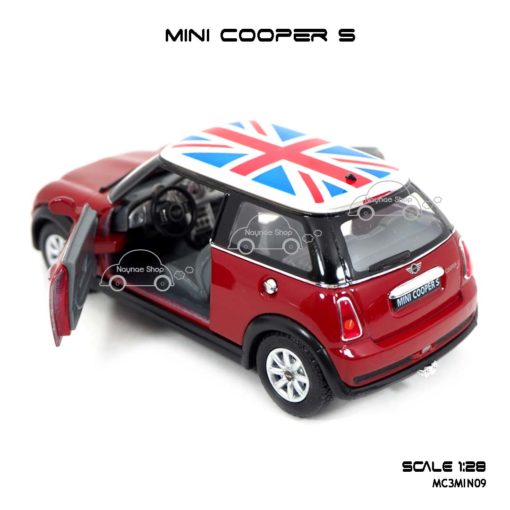 โมเดลรถ Mini Cooper S หลังคาลายธงชาติ สีแดง โมเดลประกอบสำเร็จ