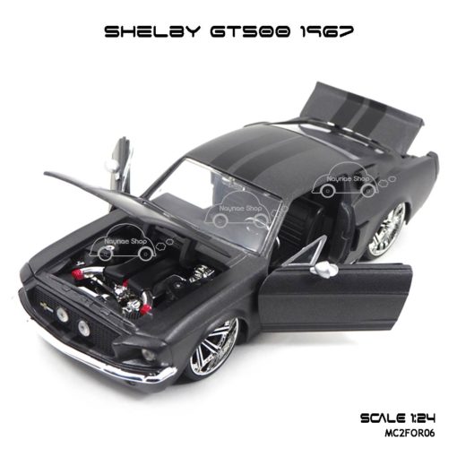 โมเดลรถ SHELBY GT500 1967 สีเทาคาดดำ (1:24) เปิดได้ครบ