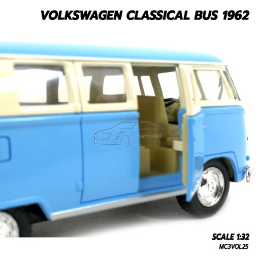 โมเดลรถ VOLKSWAGEN CLASSICAL BUS 1962 สีฟ้า (1:32) โมเดลรถเหล็ก ภายในรถสมจริง