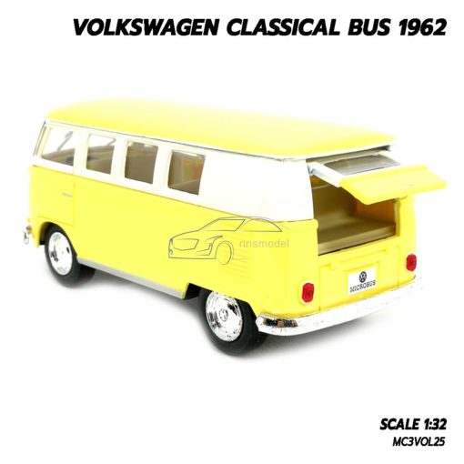 โมเดลรถ VOLKSWAGEN CLASSICAL BUS 1962 สีเหลือง (1:32) โมเดลรถของเล่น มีลานวิ่งได้