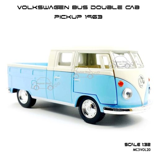 โมเดลรถ Volkswagen Bus Double Cab Pickup 1963 สีฟ้า (1:34) โมเดลน่ารัก