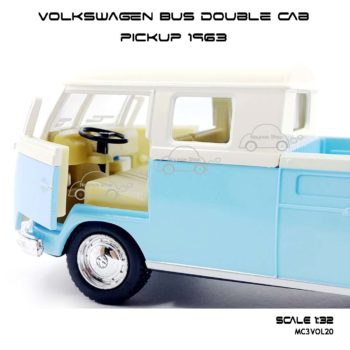 โมเดลรถ Volkswagen Bus Double Cab Pickup 1963 สีฟ้า (1:34) เปิดประตูรถได้