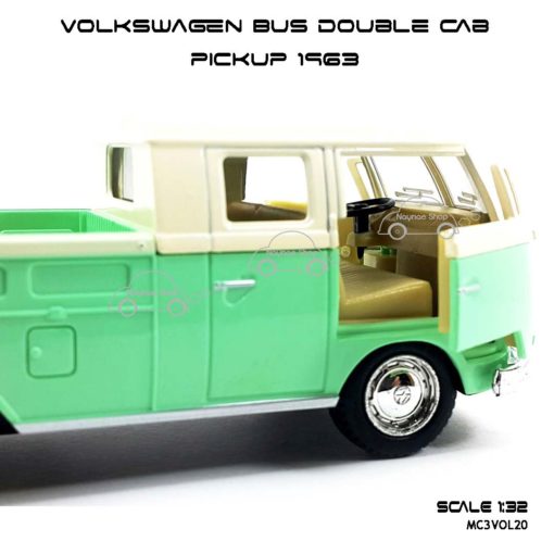 โมเดลรถ Volkswagen Bus Double Cab Pickup 1963 สีเขียว (1:34) เปิดประตูซ้ายขวาได้