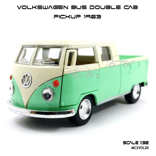โมเดลรถ Volkswagen Bus Double Cab Pickup 1963 สีเขียว (1:34) โมเดลสำเร็จ