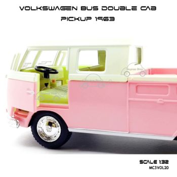 โมเดลรถ Volkswagen Bus Double Cab Pickup 1963 สีชมพู (1:34) ภายในรถ จำลองเหมือนจริง