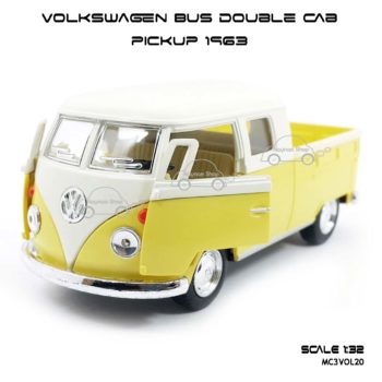 โมเดลรถ Volkswagen Bus Double Cab Pickup 1963 สีเหลือง (1:34) เปิดประตูซ้ายขวาได้
