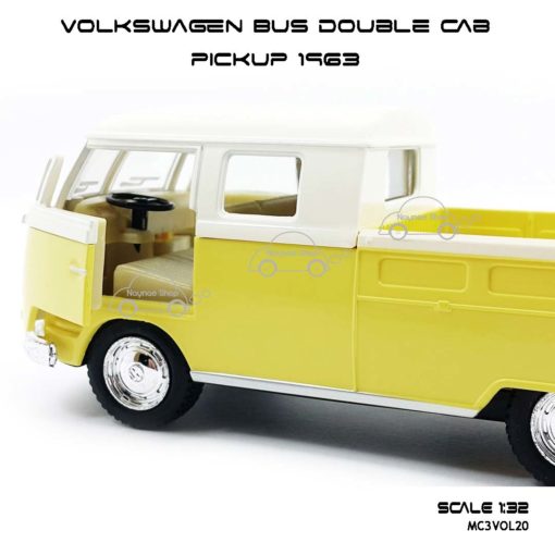 โมเดลรถ Volkswagen Bus Double Cab Pickup 1963 สีเหลือง (1:34) จำลองเหมือนจริง