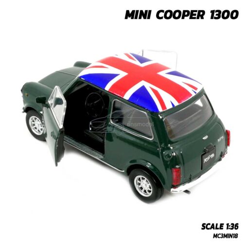 โมเดลรถ มินิคูเปอร์ Mini Cooper 1300 สีเขียว (Scale 1:36) โมเดลรถเหล็ก เปิดประตูรถซ้ายขวาได้