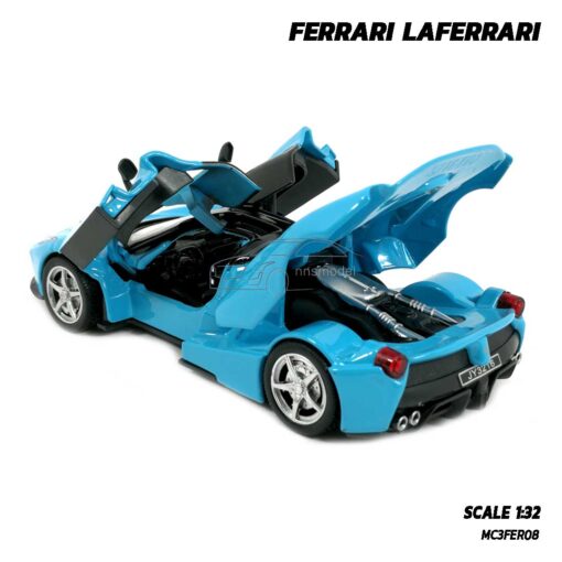 โมเดลรถ Ferrari Laferrari สีฟ้า (Scale 1:32) โมเดลรถสปอร์ต เปิดฝากระโปรงท้ายได้ เครื่องยนต์จำลองสมจริง