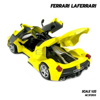 โมเดลรถ เฟอร์รารี่ Ferrari Laferrari สีเหลือง (Scale 1:32) โมเดลรถสปอร์ต เปิดประตูปีกนกได้ เครื่องยนต์จำลองเหมือนจริง
