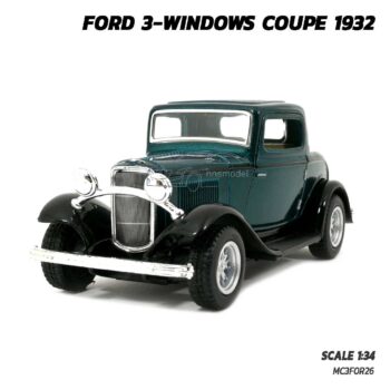 โมเดลรถคลาสสิค FORD 3-WINDOWS COUPE 1932 สีเขียว (Scale 1:32) โมเดลรถเหล็ก มีลานวิ่งได้