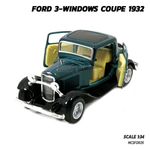 โมเดลรถคลาสสิค FORD 3-WINDOWS COUPE 1932 สีเขียว (Scale 1:32) โมเดลรถสะสม จำลองสมจริง