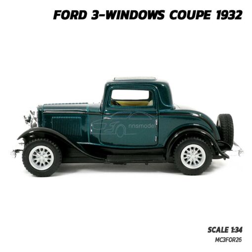โมเดลรถคลาสสิค FORD 3-WINDOWS COUPE 1932 สีเขียว (Scale 1:32) โมเดลรถสะสม พร้อมตั้งโชว์