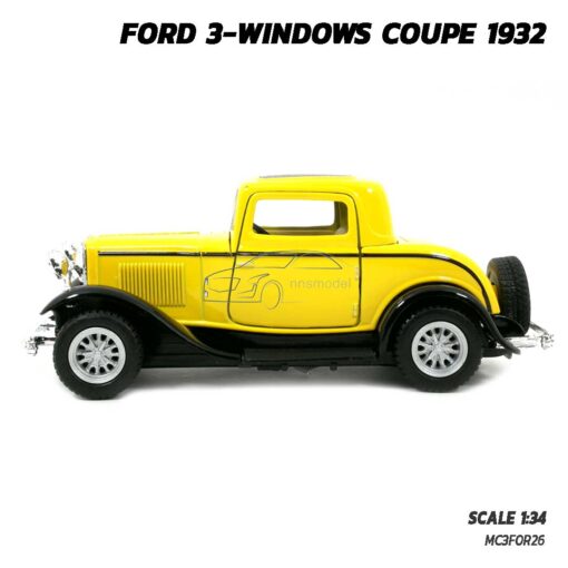 โมเดลรถคลาสสิค FORD 3-WINDOWS COUPE 1932 สีเหลือง (Scale 1:34) รถโมเดล รถของเล่น ประกอบสำเร็จ