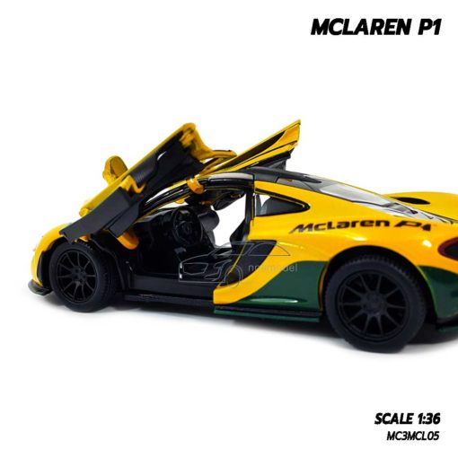 โมเดลรถสปอร์ต MCLAREN P1 สีเหลือง (Scale 1:36) ภายในรถจำลองสมจริง