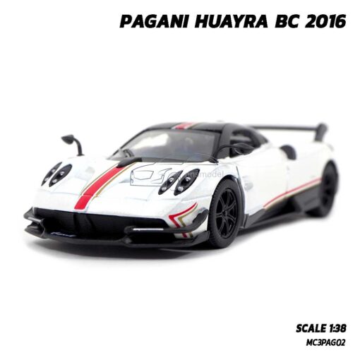 โมเดลรถสปอร์ต PAGANI HUAYRA BC 2016 คาดลาย สีขาว (Scale 1:38) โมเดลรถเหล็ก พร้อมตั้งโชว์