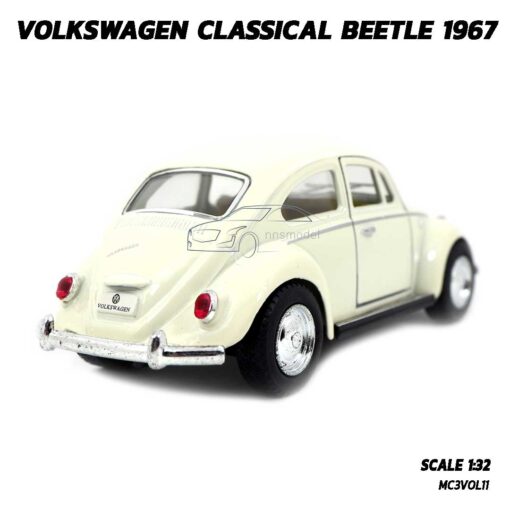 โมเดลรถเต่า Volkswagen Beetle 1967 สีขาวครีม (Scale 1:32) รถเหล็กจำลองเหมือนจริง