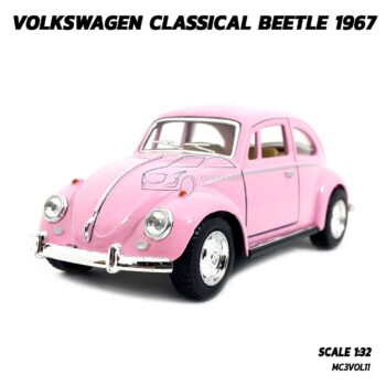 โมเดลรถเต่า Volkswagen Beetle 1967 สีชมพู (Scale 1:32) รถเหล็กจำลอง มีลานวิ่งได้ ราคาถูก