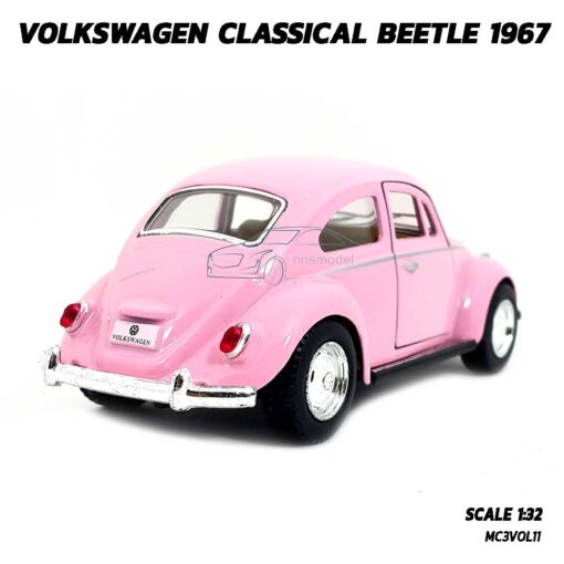 โมเดลรถเต่า Volkswagen Beetle 1967 สีชมพู (Scale 1:32) โมเดลคลาสสิค จำลองเหมือนจริง