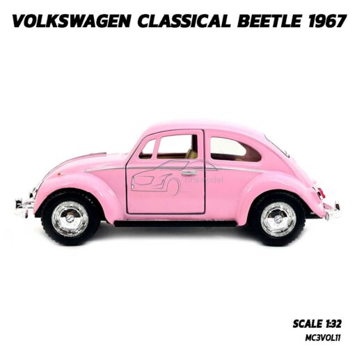 โมเดลรถเต่า Volkswagen Beetle 1967 สีชมพู (Scale 1:32) โมเดลคลาสสิค มีลานวิ่งได้ พร้อมตั้งโชว์