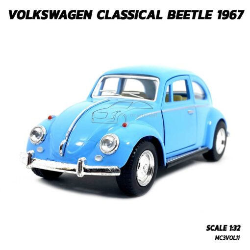 โมเดลรถเต่า Volkswagen Beetle 1967 สีฟ้า (Scale 1:32) โมเดลคลาสสิค มีลานวิ่งได้ พร้อมตั้งโชว์