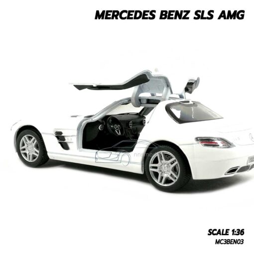 โมเดลรถเบนซ์ Mercedes Benz SLS AMG สีขาว (Scale 1:36) โมเดลรถเหล็ก ประกอบสำเร็จ ภายในรถจำลองเหมือนจริง